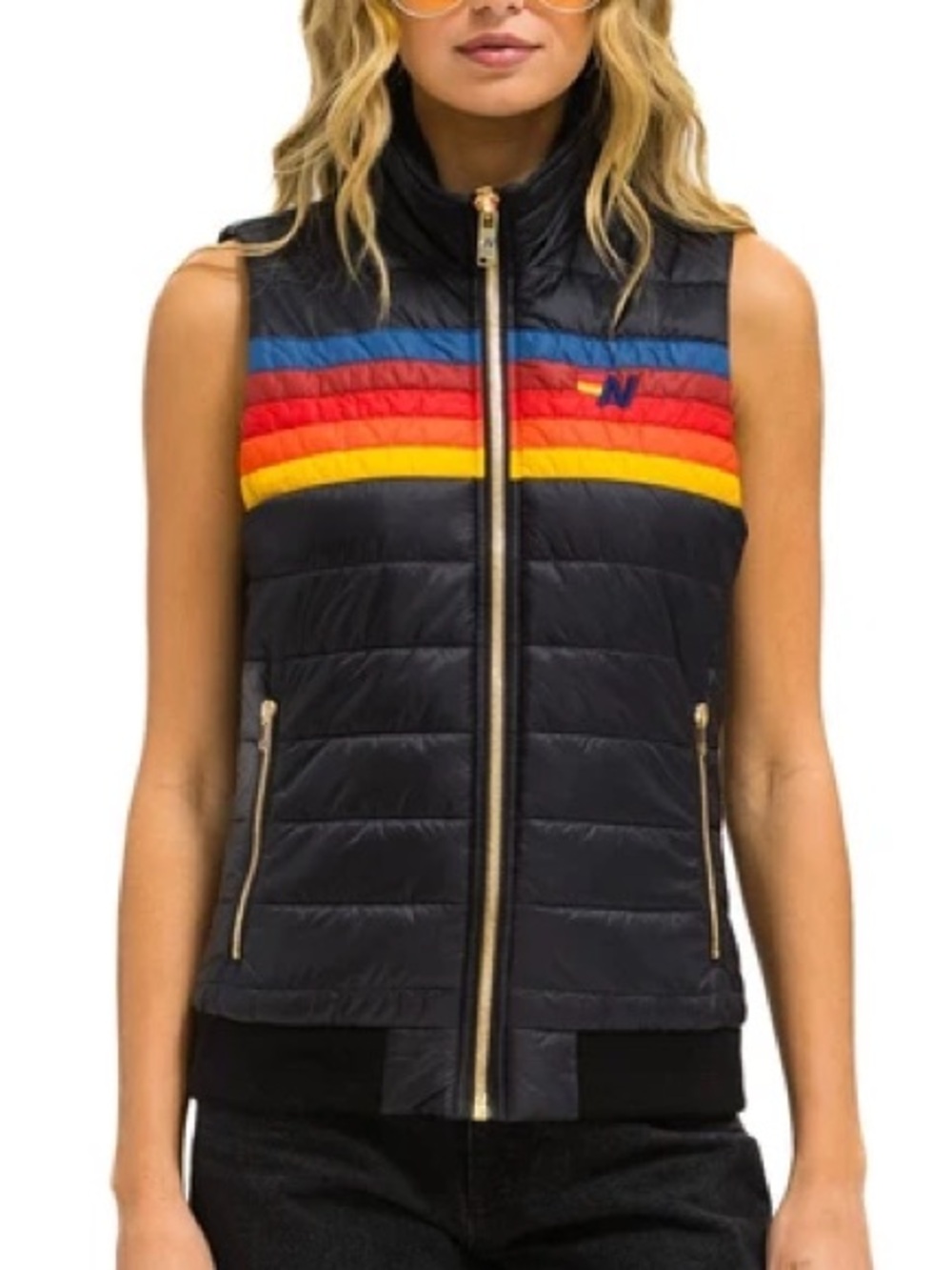 NWT Aviator Nation 5 Stripe Vest- Black